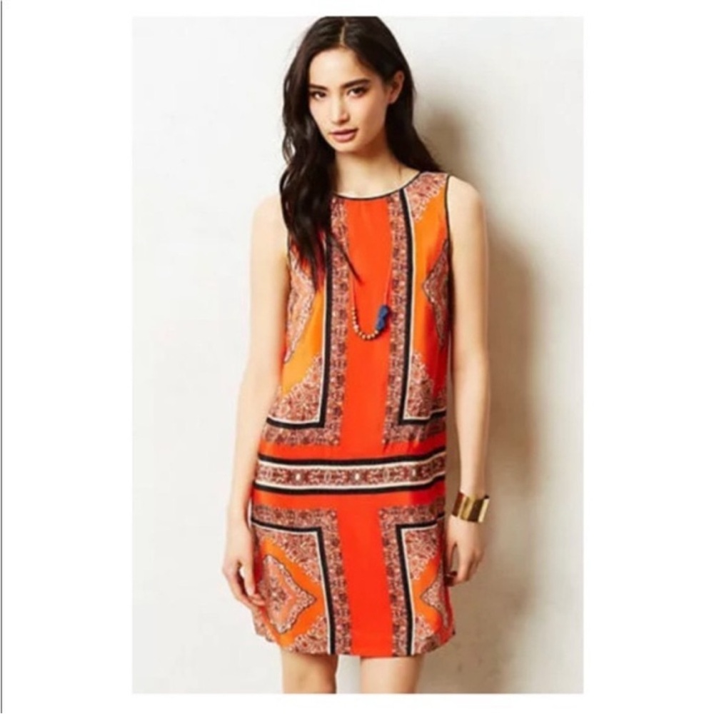 Anthropologie Vibrant Orange and Black Maeve Dress